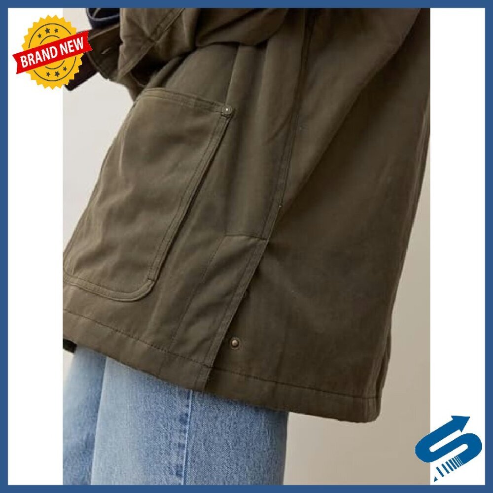 Oversized Cotton Utility Jacket with Corduroy Collar & Pockets - Picture 4 of 8